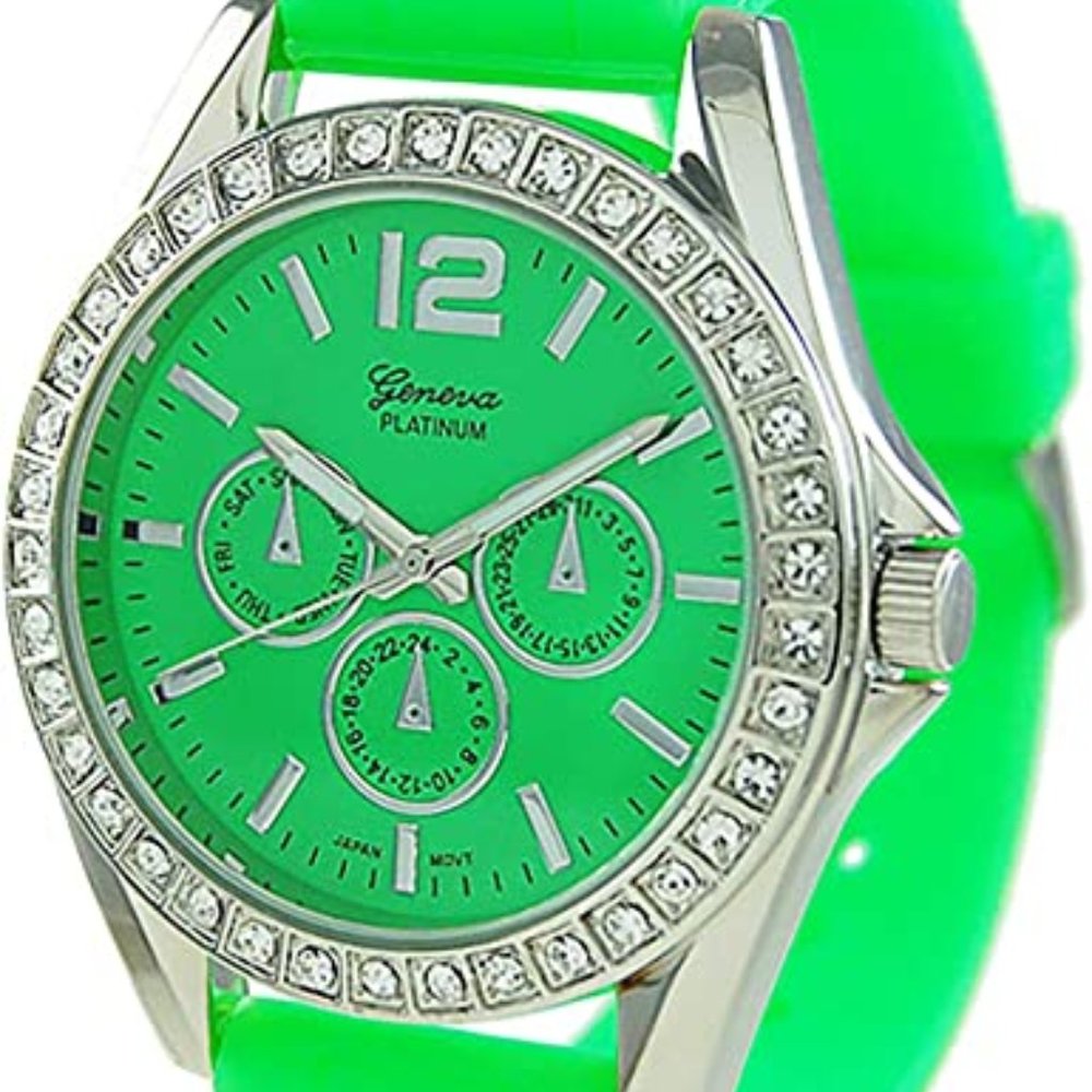 Geneva Platinum 7846 Women's Decorative Chronograph Rhinestone-accented Silicone